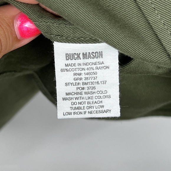 Buck Mason Palm Vintage Camp Cotton Button Down Army Green Shirt Mens Size: M - Picture 6 of 7